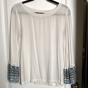 Loft top with embroidered bell sleeves, S